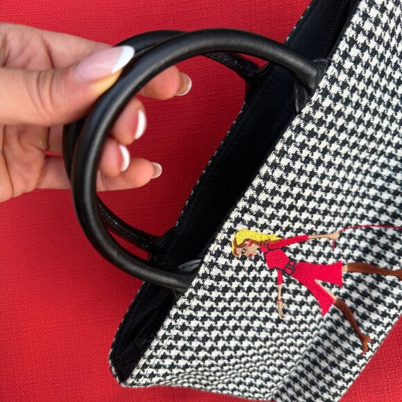 Rare Modella Houndstooth Lady Walking Dog Purse – Small Top Handle - Picture 5 of 9